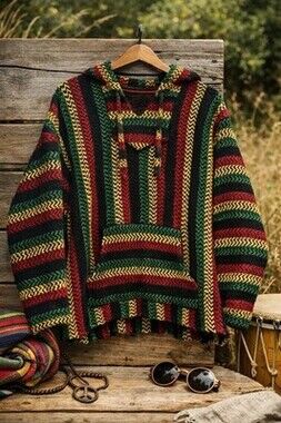 Baja Joe Mexican Rasta Jamaican Hippie Pullover Hoodie XXL Festival Surf